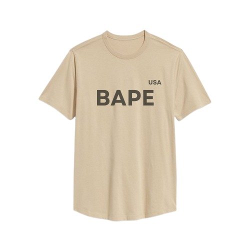 Bape Almond Silk T-Shirt with Black "Ape" Logo